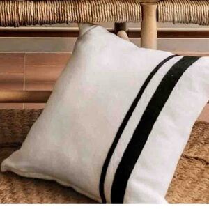 New HAOMY HARMONY Malaga stripe linen pillow shams Set of 2 white black 15x24